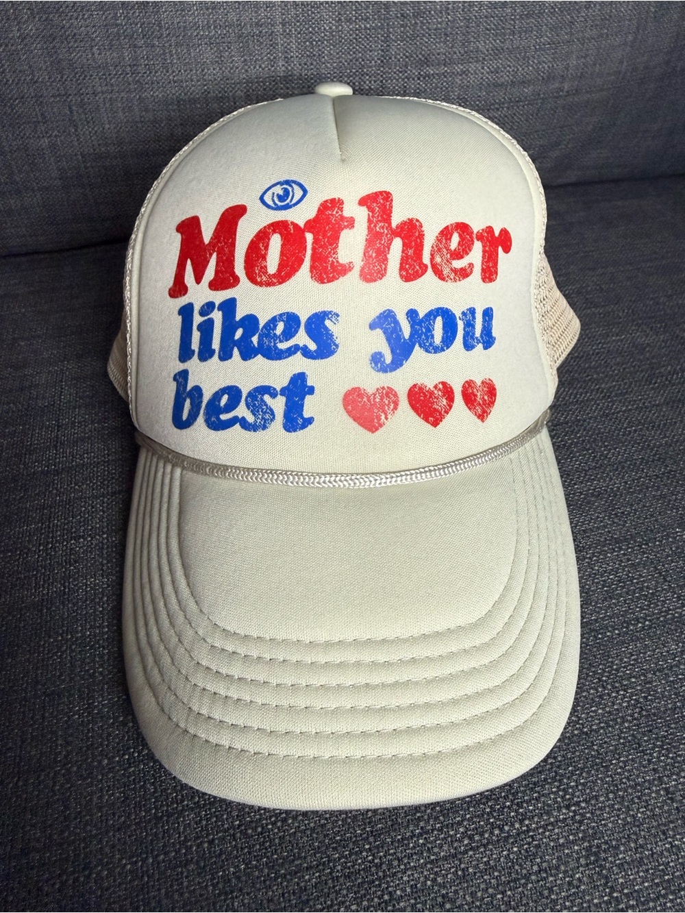 MOTHER “Mother Likes You Best” Beige Trucker Hat